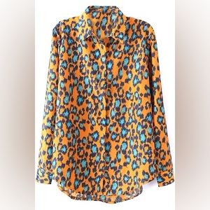 Orange Leopard Print Long Sleeve Shirt